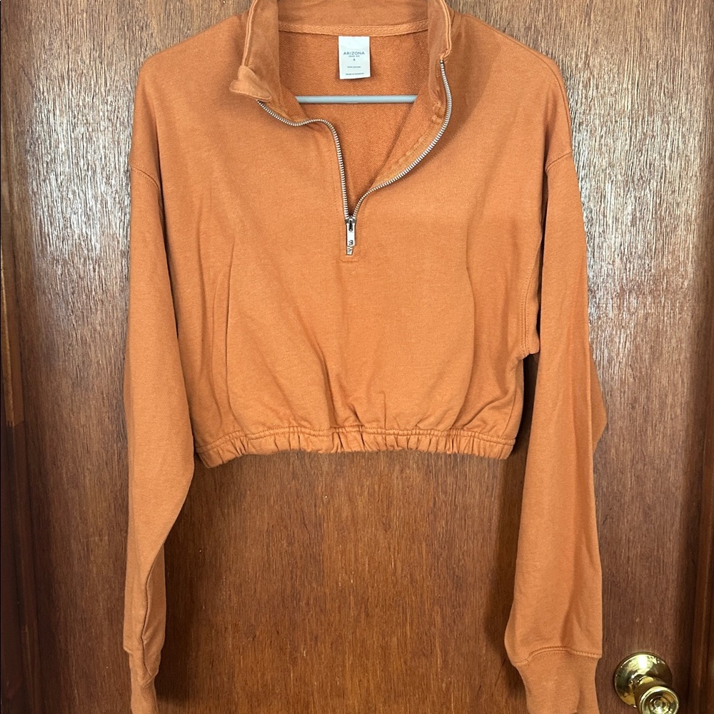 Orange Quarter-Zip Cropped Sweatshirt